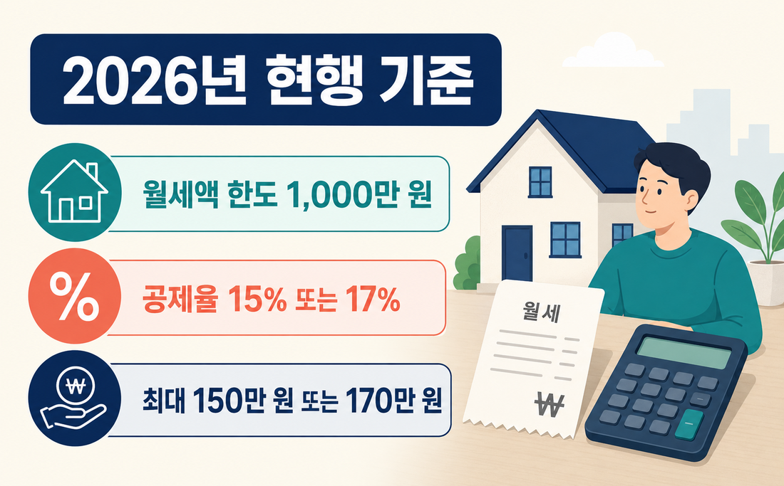 2026년 월세 세액공제 한도 1000만 원과 공제율 15퍼센트 17퍼센트