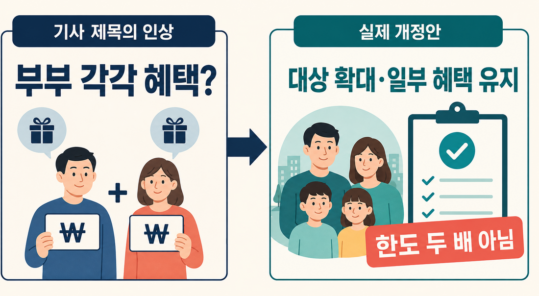 부부 각각 혜택이라는 기사 제목과 실제 개정안 비교