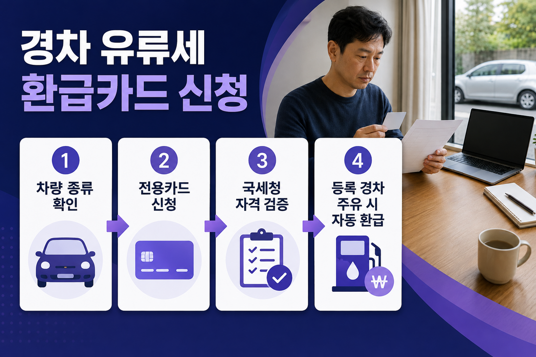 자동차등록 정보와 경차 유류세 환급 전용카드를 확인하는 신청 과정