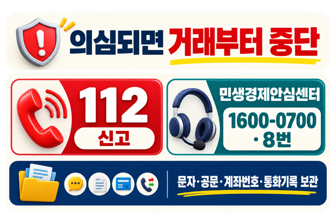 공무원 사칭 의심 시 112와 민생경제안심센터 1600-0700 8번 신고 안내