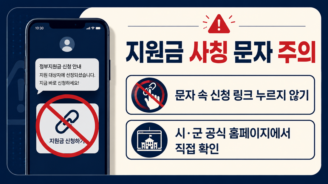 지원금 사칭 문자 신청 링크 스미싱 주의 안내