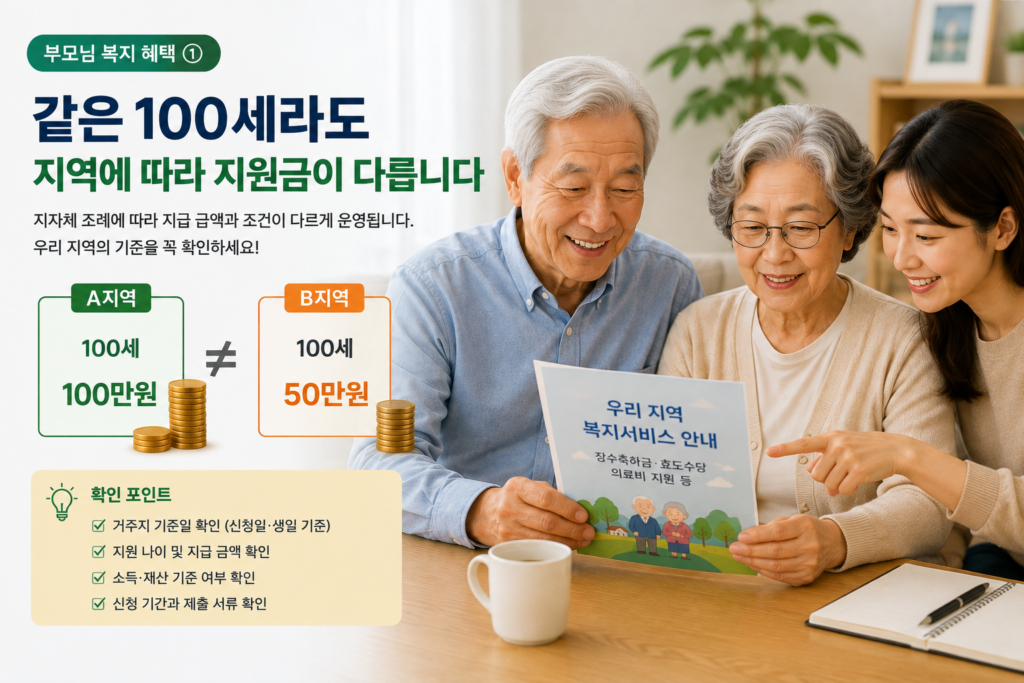 주소지별 장수축하금과 효도수당 기준 확인