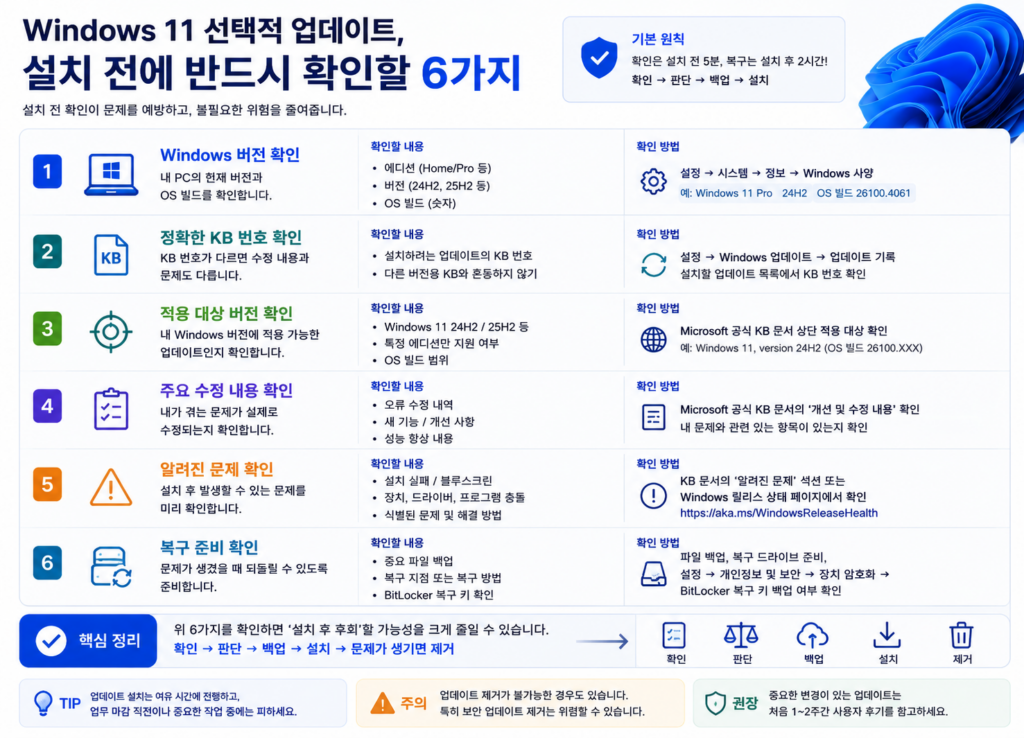 Windows 11 선택적 업데이트 설치 전 확인할 6가지