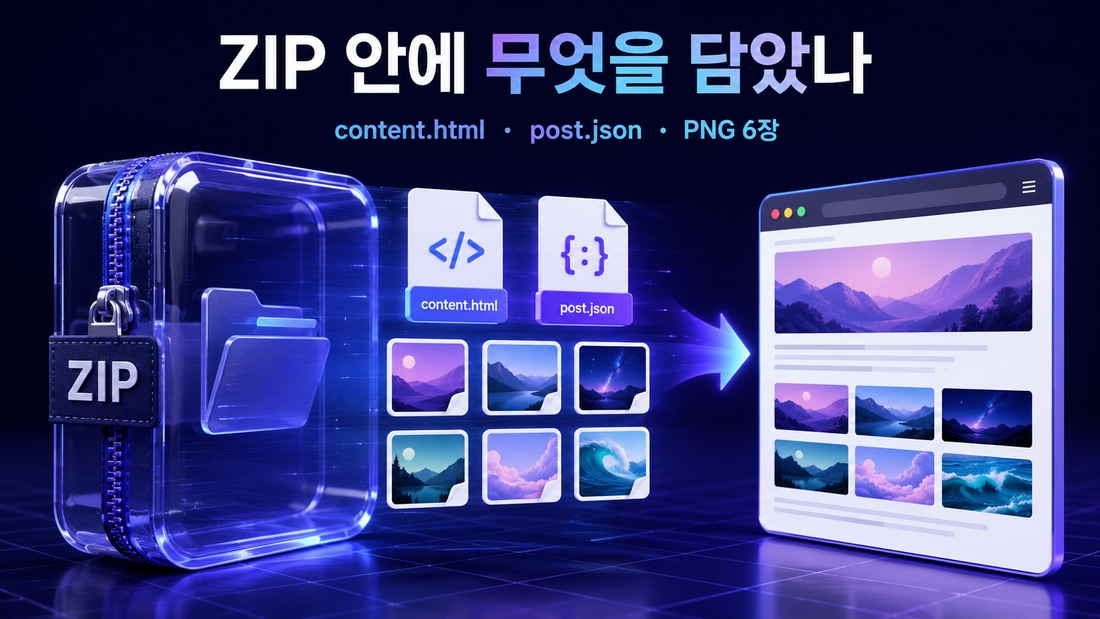 워드프레스 ZIP 자동등록 파일 구성 content.html post.json PNG 6장