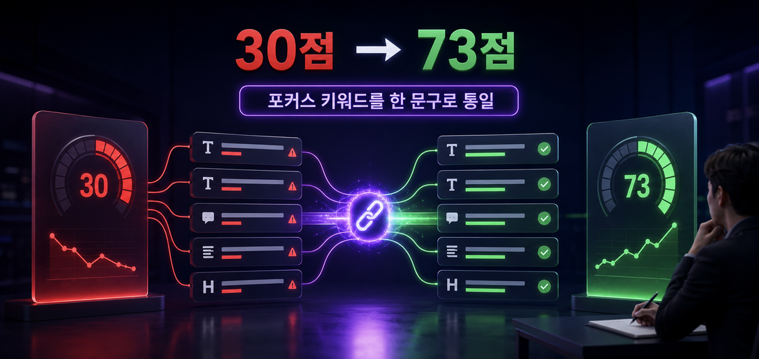 워드프레스 ZIP 자동등록 SEO 포커스 키워드 개선으로 Rank Math 30점에서 73점