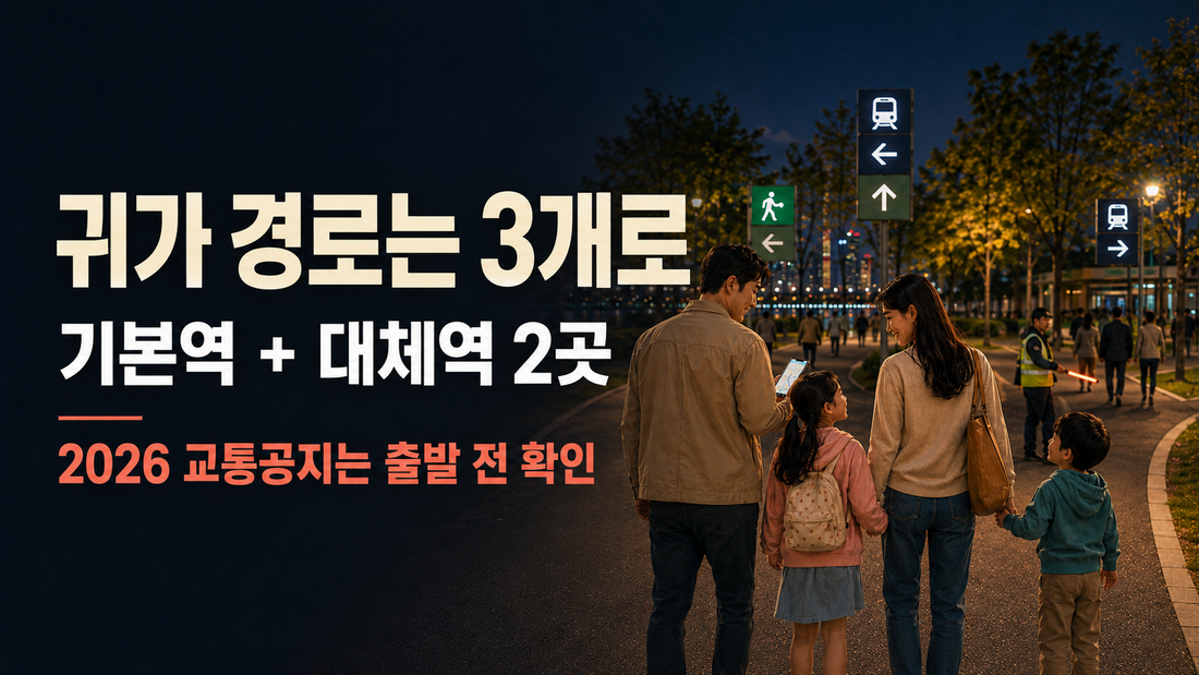 서울세계불꽃축제 종료 후 대체 귀가 경로를 확인하는 가족