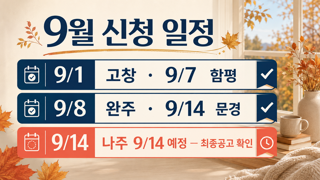 9월 고창 함평 완주 문경 나주 민생지원금 신청 일정