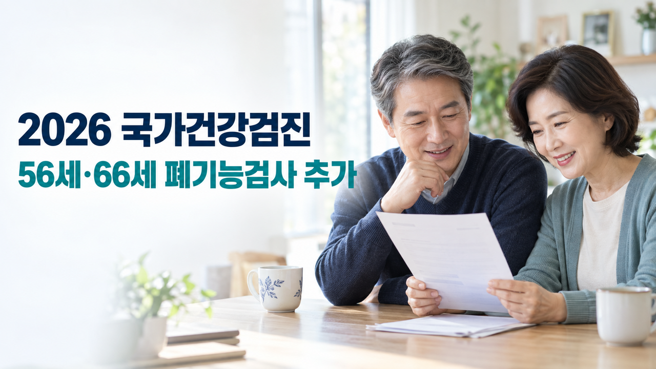 건강검진 안내문을 확인하는 중년 부부와 2026 국가건강검진 폐기능검사 안내