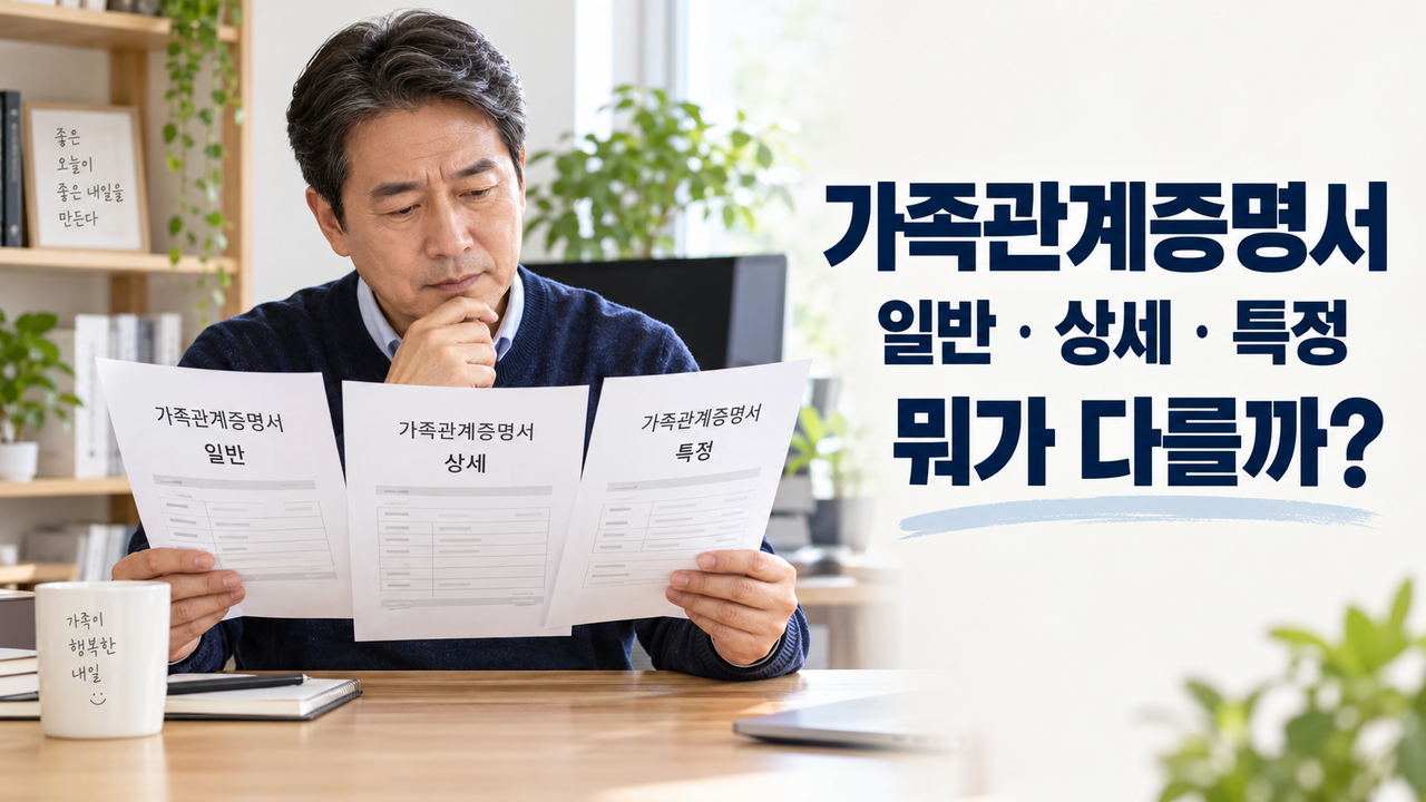 가족관계증명서 일반 서류와 상세·특정 서류를 비교하는 부모