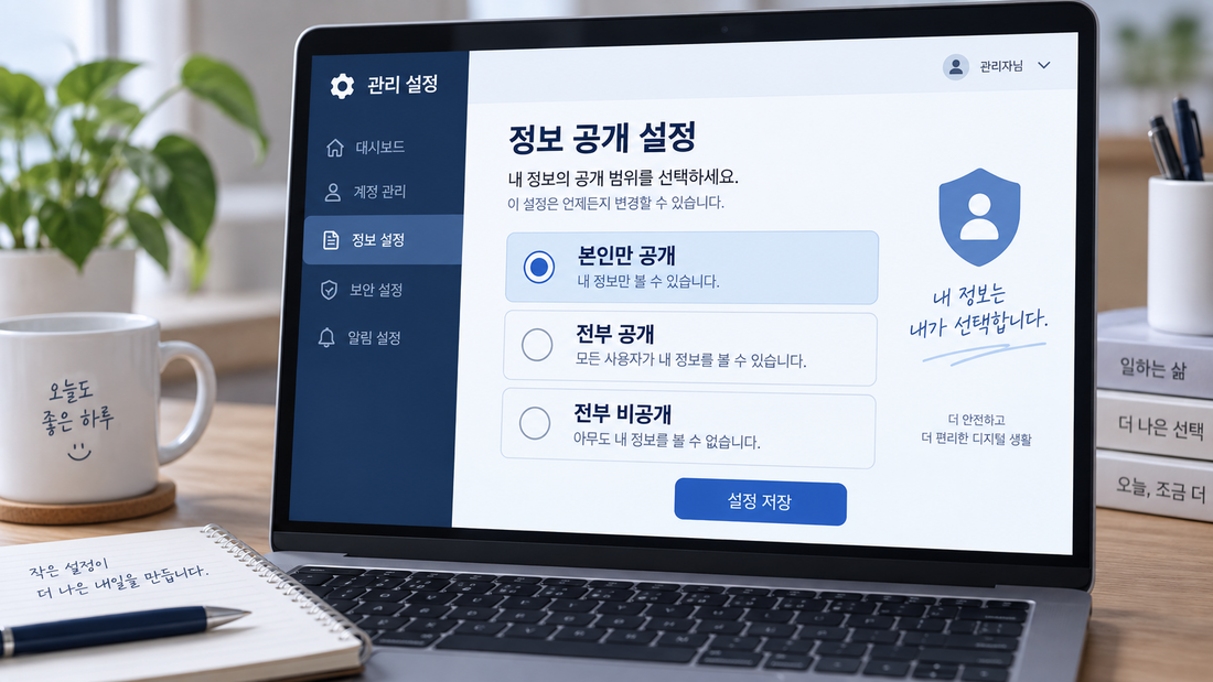 본인만 공개 전부 공개 전부 비공개 세 가지 선택