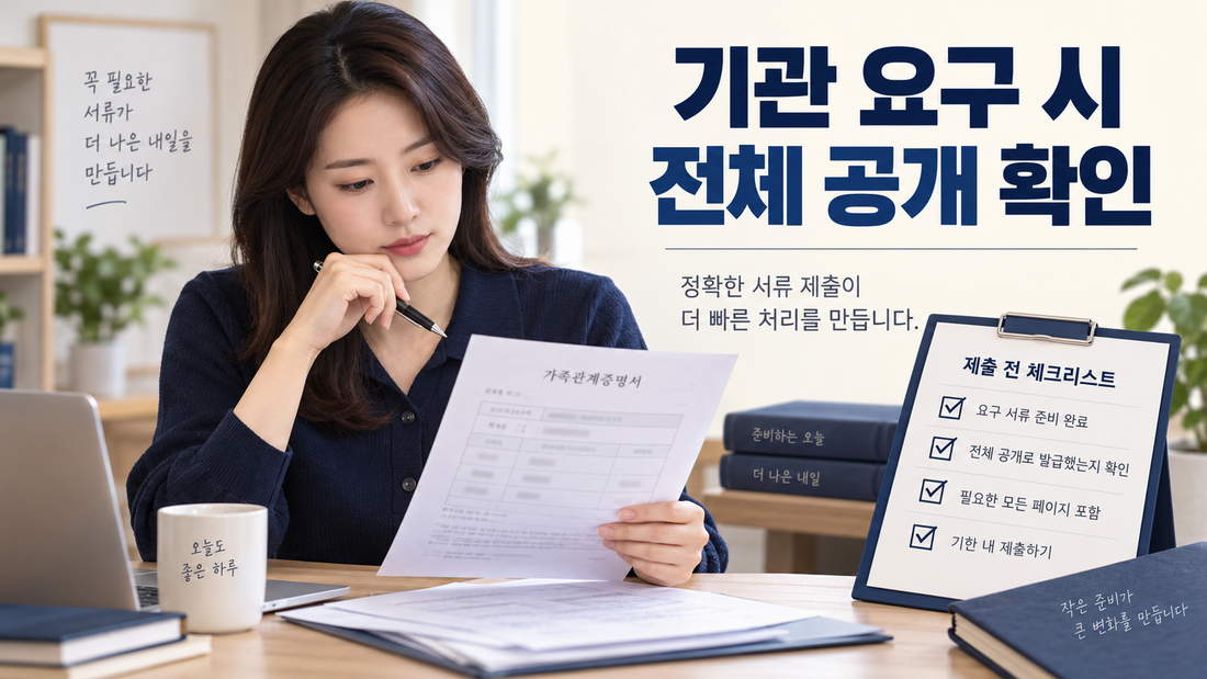 기관 요구에 따라 가족관계증명서 전체 공개 여부를 확인하는 모습