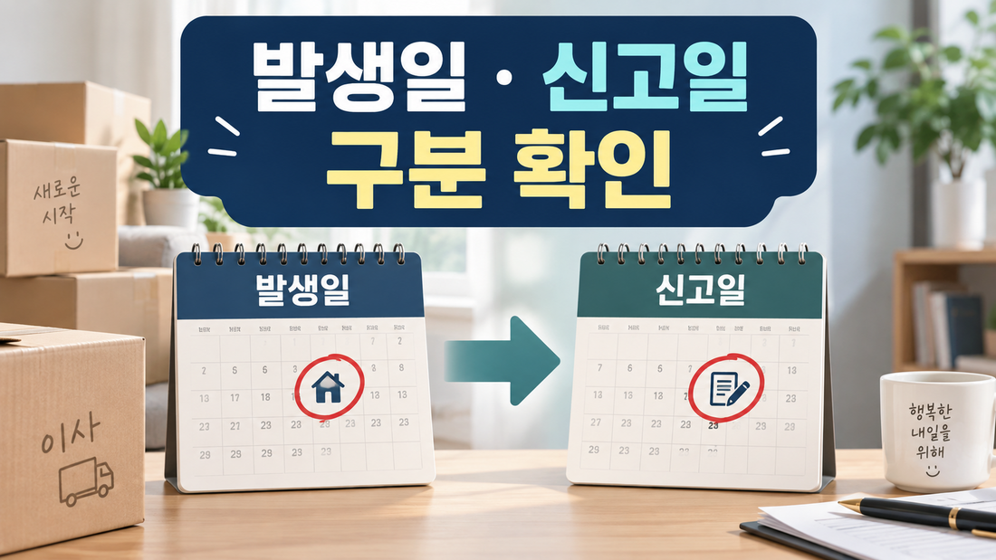 주소변동의 발생일과 신고일을 구분해 확인하는 달력 이미지