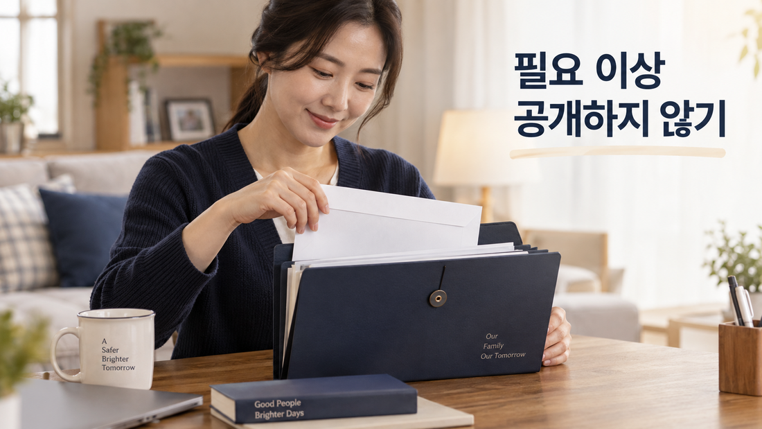 가족 주민등록 서류를 안전하게 보관하며 필요 이상의 정보를 공개하지 않는 모습