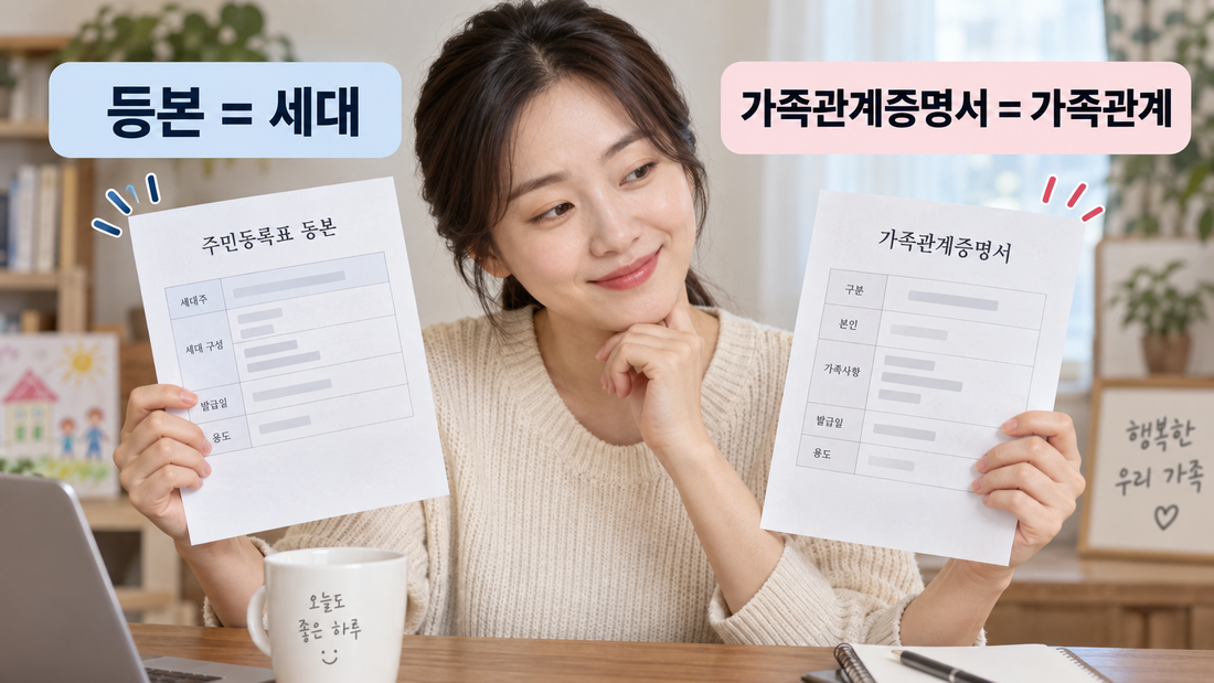 주민등록등본은 세대 가족관계증명서는 가족관계를 확인하는 서류