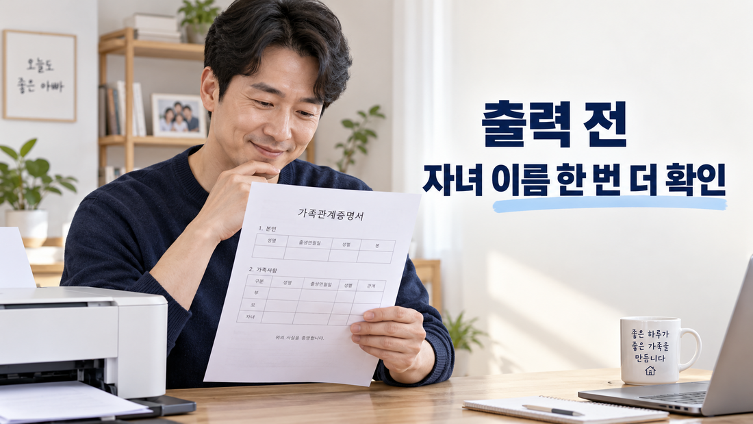 가족관계증명서를 출력하고 자녀 이름을 확인하는 부모