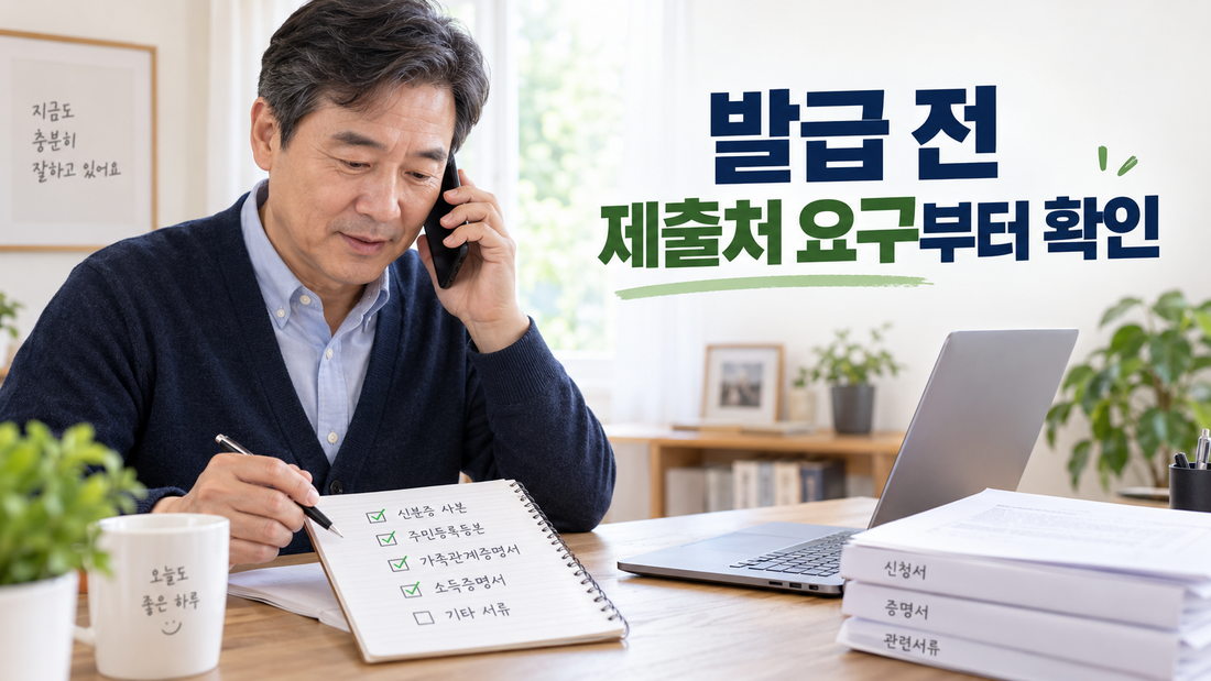 전화로 제출처의 가족관계증명서 요구조건을 확인하는 부모